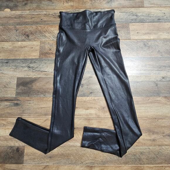 Spanx Black Leggings Faux Leather Pull On High Rise Skinny Stretch Goth Witchy M - Picture 2 of 13